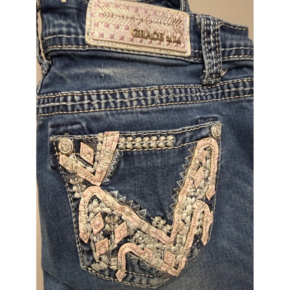 Grace in LA Womens Bootcut Jeans Size 28 Medium Wash Embroidered Western Denim - Picture 5 of 7
